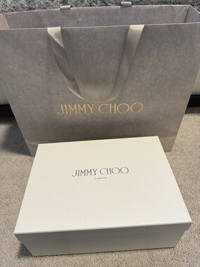 Jimmy Choo Gray Shopping Bag with White Shoe Box